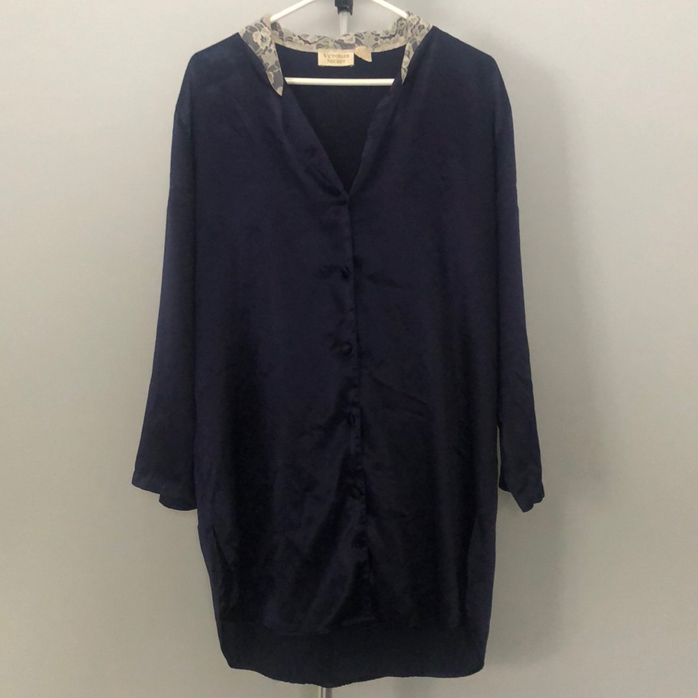 Vintage Victoria’s Secret Gold Label Navy Blue Silk Nightshirt/Nightgown Sz S/P